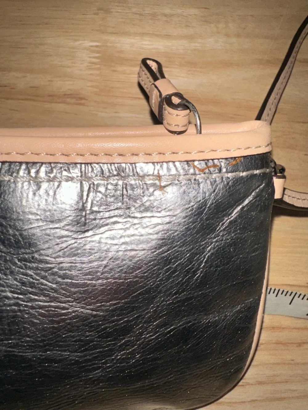 Coach Silver Metallic Wristlet with Nude Trim